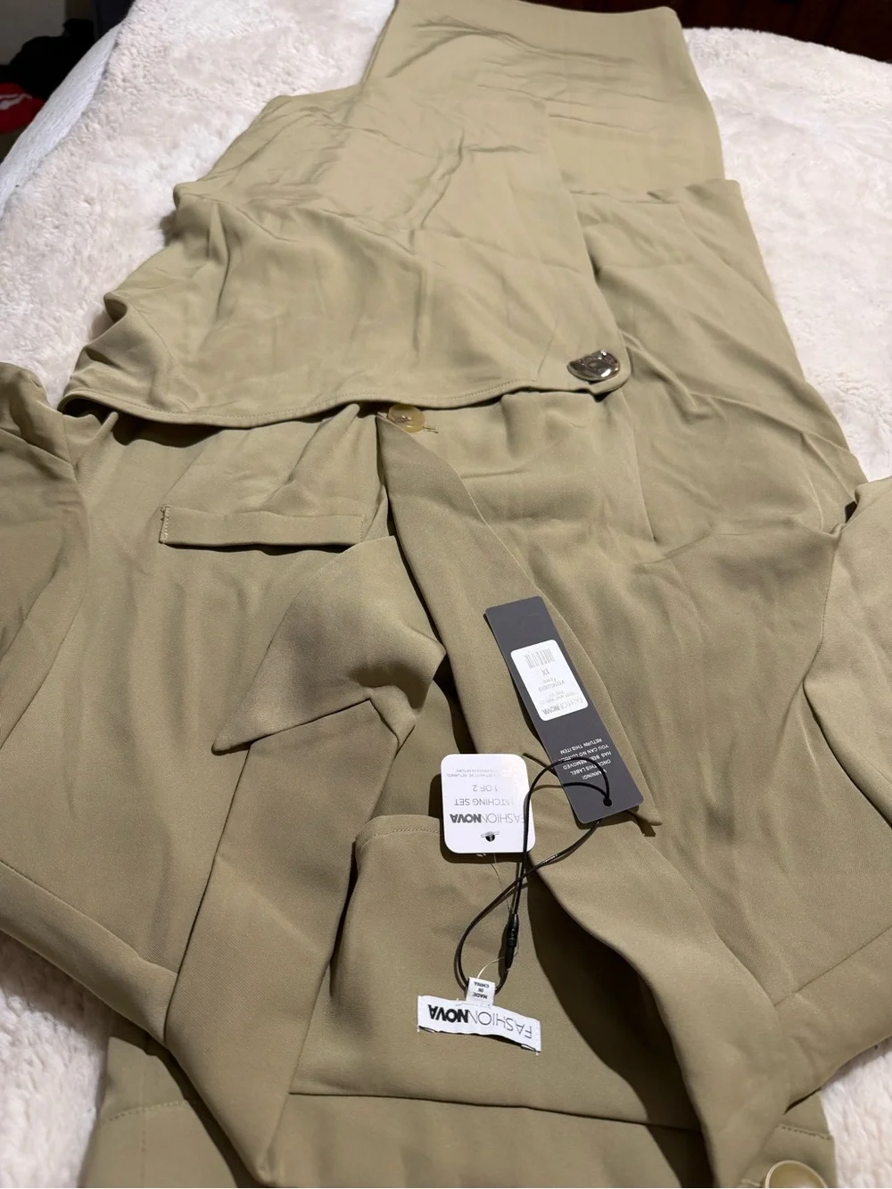 Fashion Nova Olive Green Two-Piece Blazer & Skirt Set